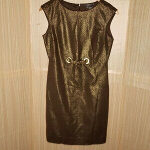 Per  Se  Wool Blend Metallic Gold Sheath Dress